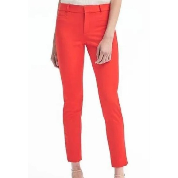 Banana Republic Sloan New Vermillion Bright Poppy Red Cotton Spandex Pants Sz 2 - Picture 1 of 11